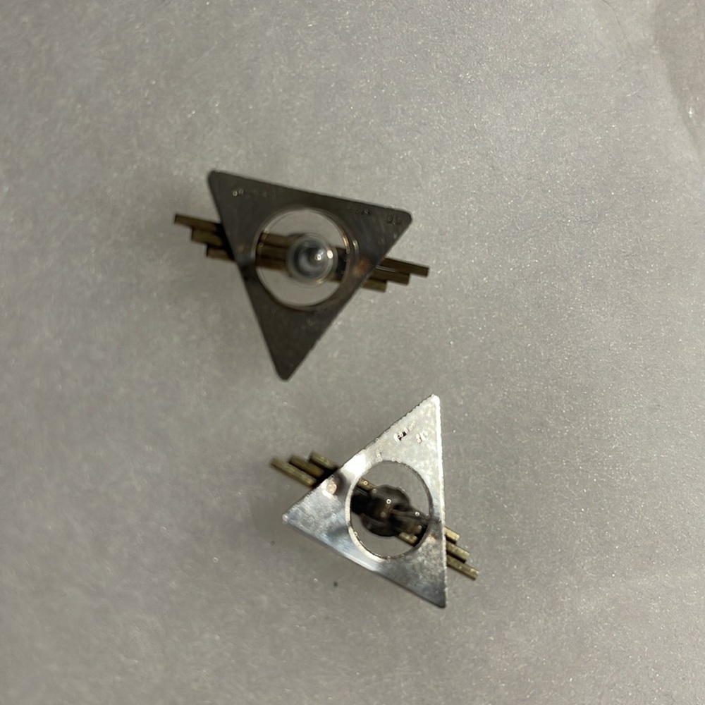 Mid century Modernistic triplet silver  and Gold Triangle Earrings - Picture 9 of 10